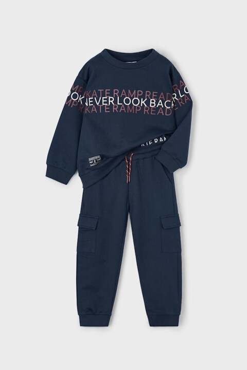 Erkek Çocuk Yazı Baskılı Kargo Cepli Eşofman Takımı - Lacivert 