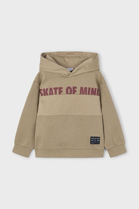 Erkek Çocuk Yazı Baskılı Renk Bloklu Kapüşonlu Sweatshirt - Haki 