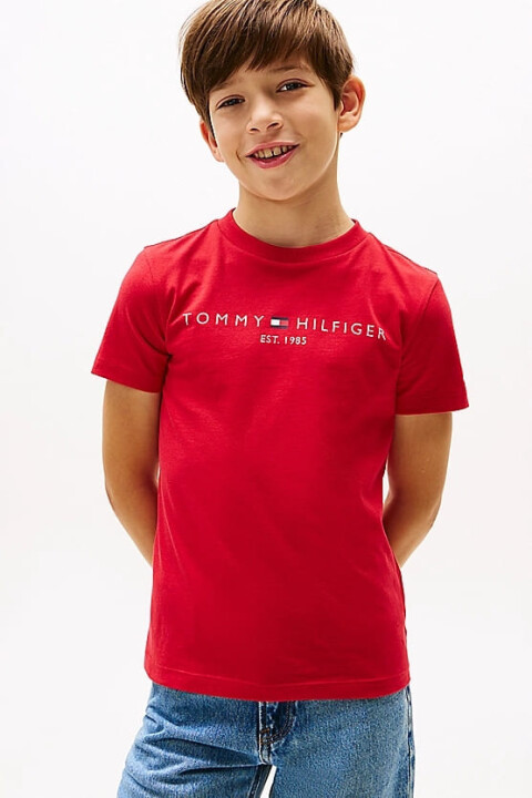 Erkek Çocuk Yazı Logo Pamuklu T-Shirt - Kırmızı 