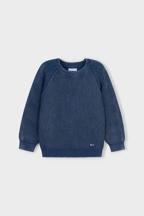 Erkek Çocuk Yıkama Efektli Reglan Kollu Triko Kazak - Mavi 