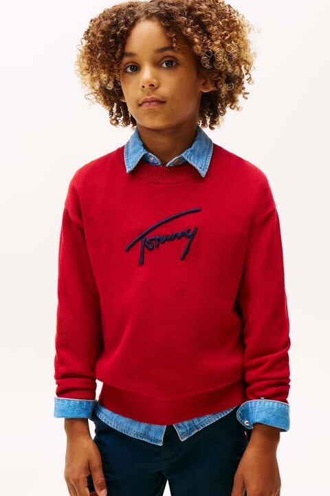 Erkek Çocuk Yuvarlak Yaka Triko Kazak – Kırmızı 