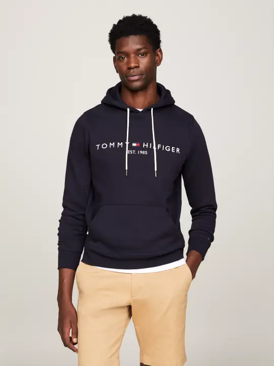 Erkek Core Tommy Logolu Hoody Sweatshirt - Mavi 