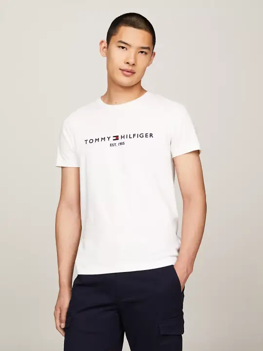 Erkek Core Tommy Logolu T-Shirt -Beyaz 