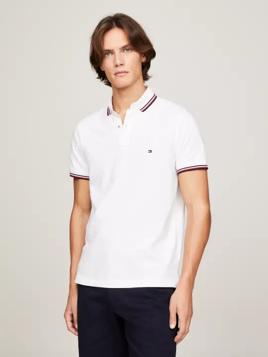 Erkek Core Tommy Tipped Slim Fit Polo T-Shirt-Beyaz 