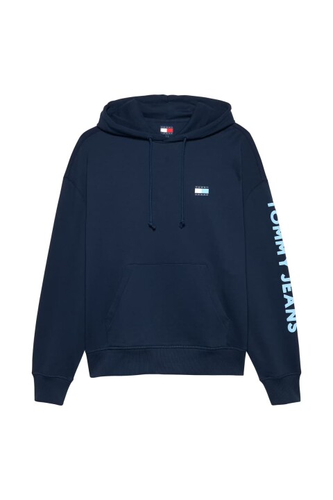 Erkek Cropped Fit Kapüşonlu Kol Baskılı Sweatshirt - Lacivert 