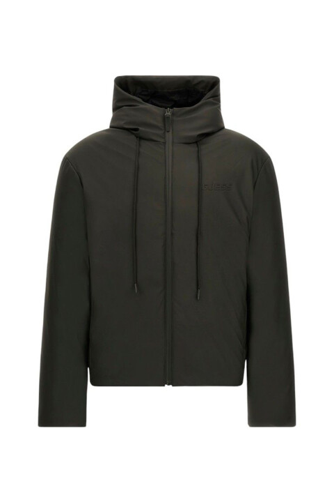 Erkek Dalım Padded Fermuarlı Kapüşonlu Mont - Siyah 