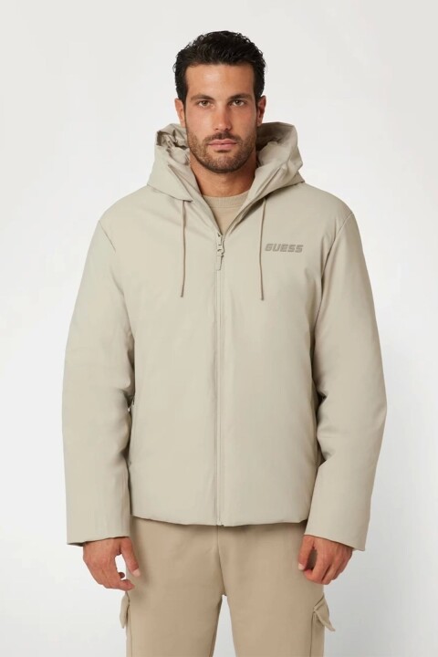 Erkek Dalım Padded Kapüşonlu Mont - Bej 