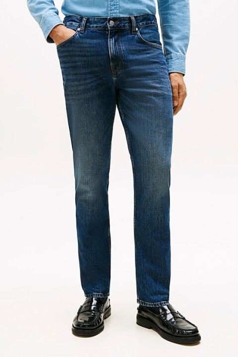 Erkek Denton Düz Kesim Eskitme Görünümlü Jean Pantolon - Mavi 