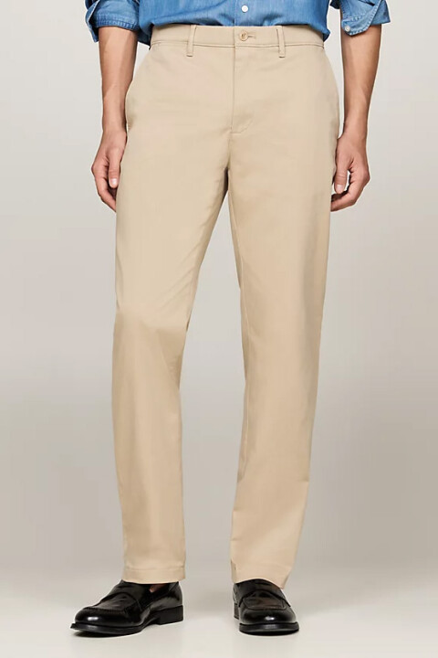 Erkek Denton Saten Düz Paça Chino Pantolon - Bej 