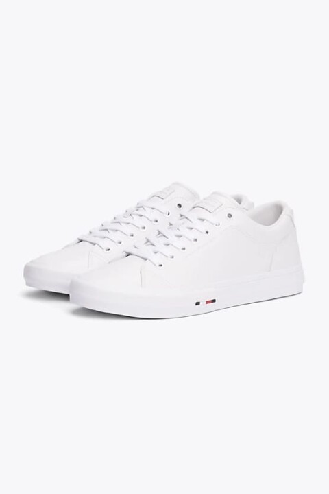 Erkek Deri Logo Bağcıklı Spor Ayakkabı - Beyaz 