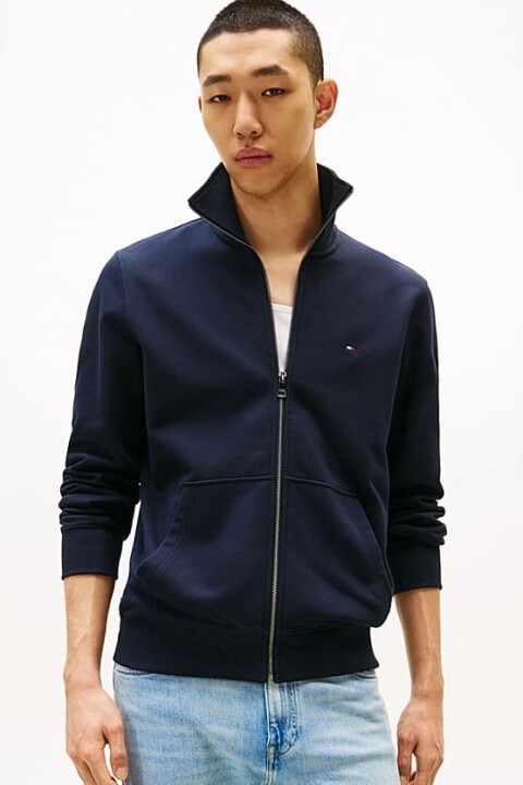 Erkek Dik Yaka Fermuarlı Pamuklu Sweatshirt - Lacivert 