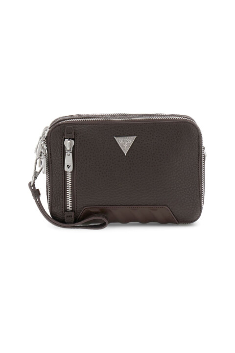 Erkek Dokulu İki Bölmeli El ve Çapraz Askılı Çanta - Kahverengi 