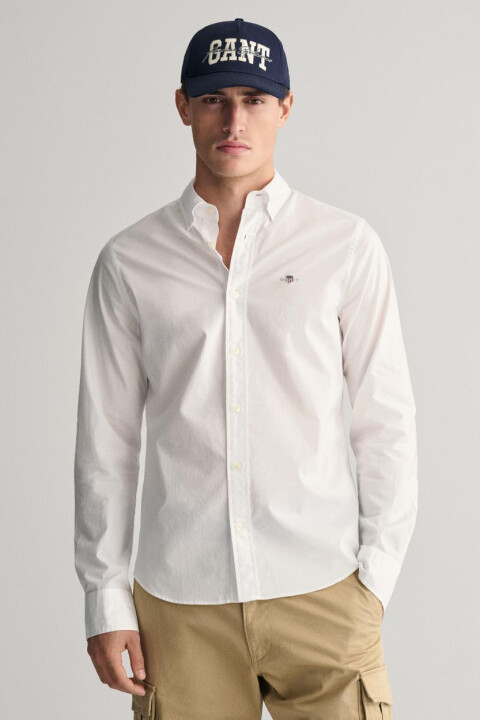 Erkek Düğmeli Yaka Logolu Gömlek - Beyaz 