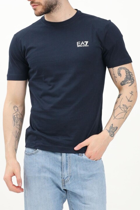 Erkek Ea7 Bisiklet Yaka T-Shirt - Mavi 
