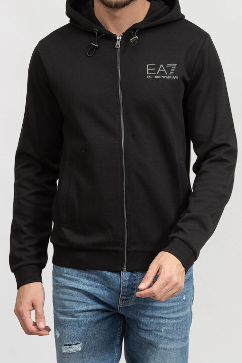 Erkek Ea7 Felpa Fermuarlı Sweatshirt - Siyah 