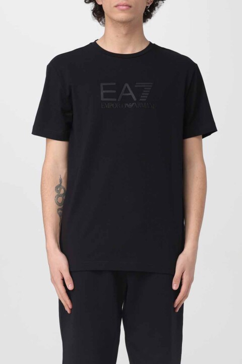 Erkek Ea7 Logolu Bisiklet Yaka T-Shirt - Siyah 