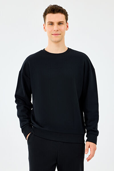 Erkek Essential Crewneck Rahat Kalıp Bisiklet Yaka Sweatshirt - Siyah 