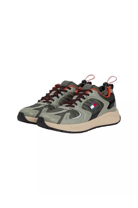 Erkek Farklı Materyalli Runner Sneaker - Yeşil 
