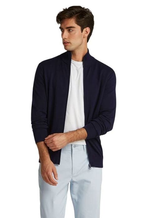 Erkek Fermuarlı Dik Yaka Pamuklu Triko Hırka - Lacivert 