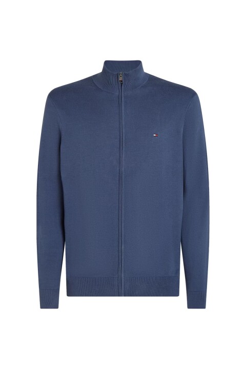 Erkek Fermuarlı Dik Yaka Pamuklu Triko Hırka - Mavi 