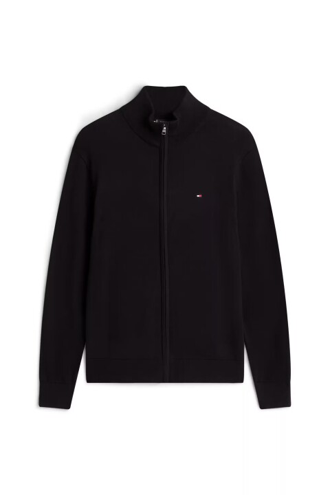 Erkek Fermuarlı Dik Yaka Pamuklu Triko Hırka - Siyah 