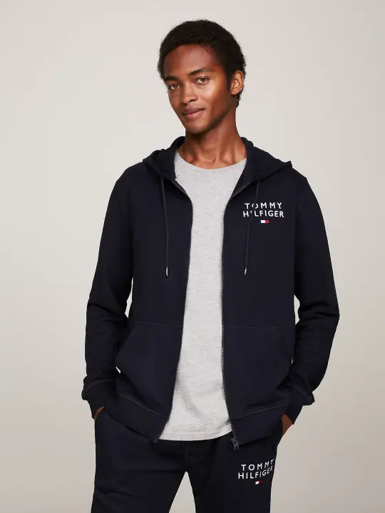 Erkek Fermuarlı Kapüşonlu Sweatshirt-Mavi 