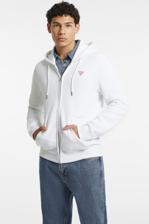 Erkek Fermuarlı Sweatshirt - Beyaz 