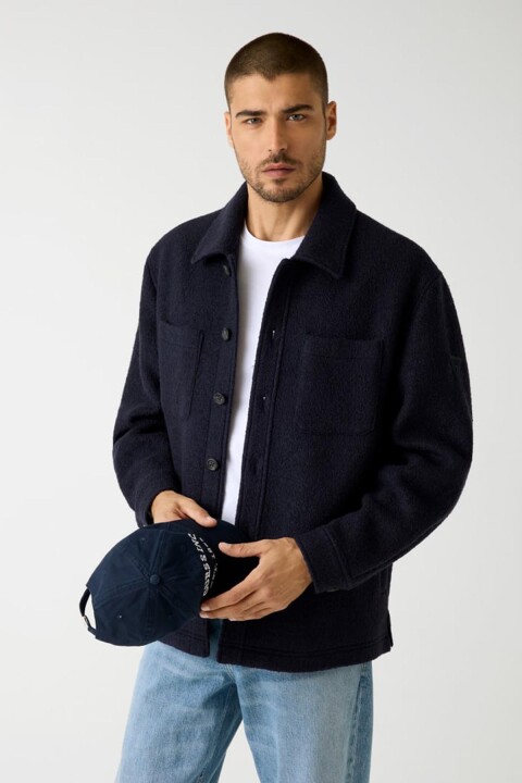 Erkek Furry Gömlek Ceket - Lacivert 