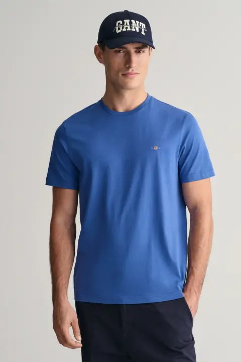 Erkek Gant Regular Fit Bisiklet Yaka Logolu T-Shirt - Mavi 