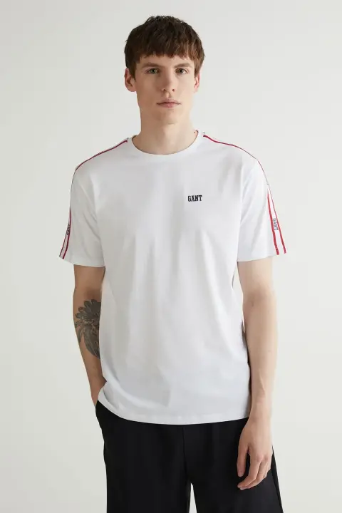 Erkek Gant Regular Fit Bisiklet Yaka Renk Bloklu T-Shirt - Beyaz 