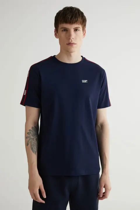 Erkek Gant Regular Fit Bisiklet Yaka Renk Bloklu T-Shirt - Lacivert 