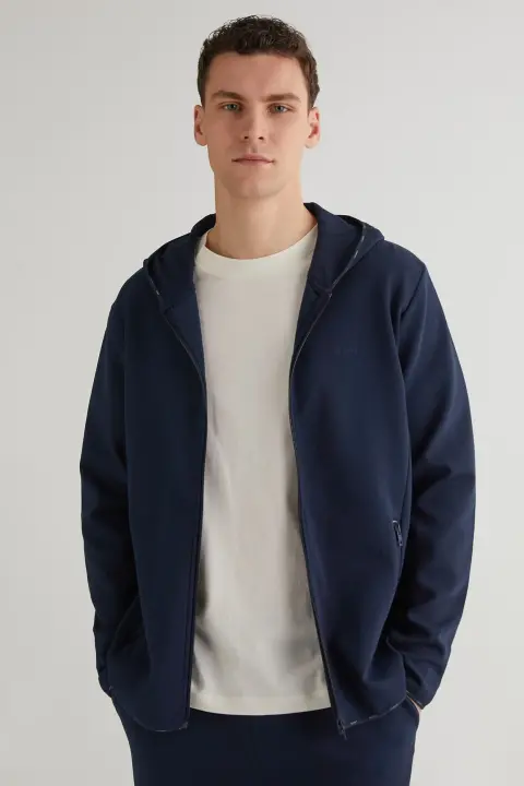 Erkek Gant Regular Fit Fermuarlı Logolu Sweatshirt - Lacivert 