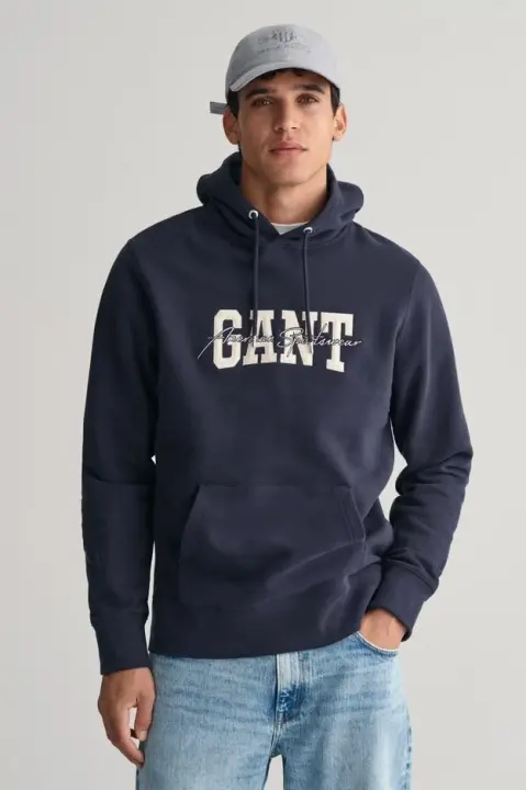 Erkek Gant Regular Fit Kapüşonlu Logolu Sweatshirt - Lacivert 