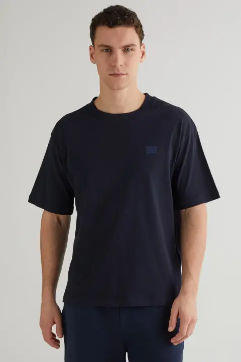 Erkek Gant Relaxed Fit Bisiklet Yaka Logolu T-Shirt - Lacivert 