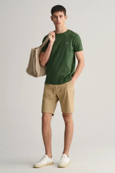 Erkek Gant Slim Fit Bisiklet Yaka Logolu T-Shirt - Yeşil 