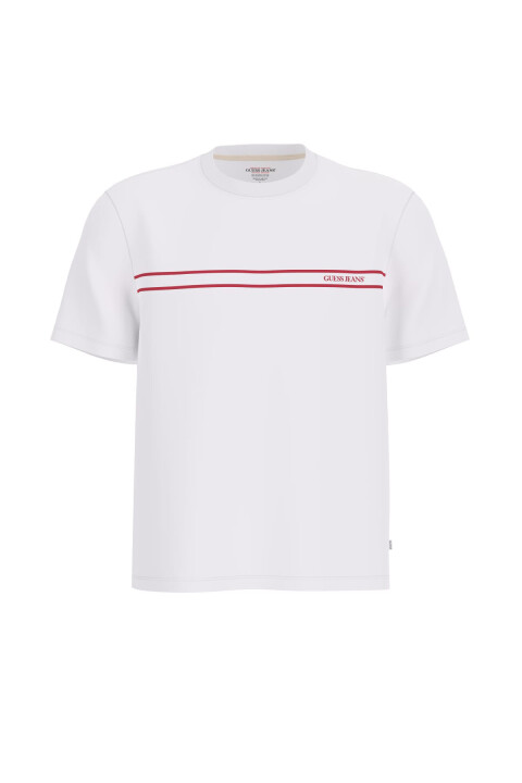 Erkek Gj Chest Çizgili T-Shirt - Beyaz 