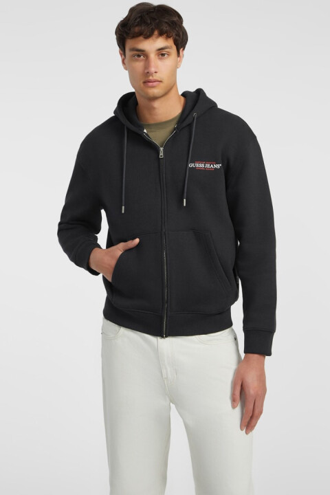 Erkek GJ Fermuarlı Kapüşonlu Logolu Sweatshirt - Siyah 