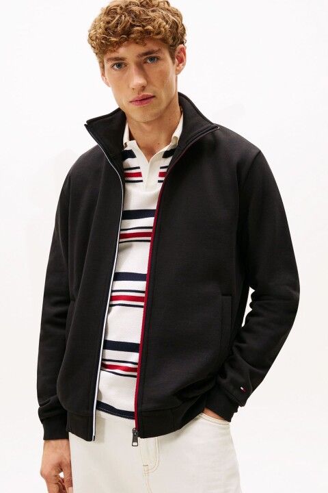 Erkek Global Stripe Şerit Detaylı Dik Yaka Fermuarlı Sweatshirt - Siyah 