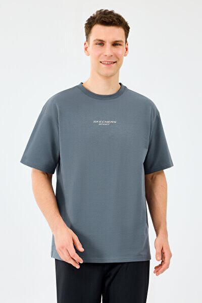 Erkek Graphic Tee Oversize Reflektörlü Logo T-Shirt - Gri 
