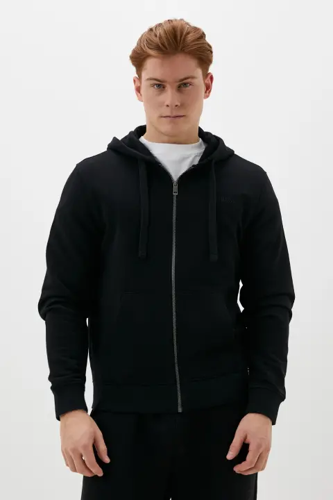 Erkek Guess Kapüşonlu Fermuarlı Sweatshirt - Siyah 