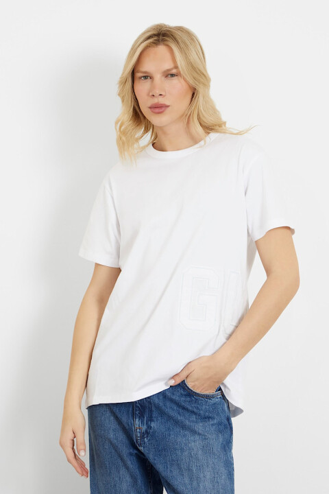 Erkek Guess Önde Logo Peçli T-Shirt - Beyaz 