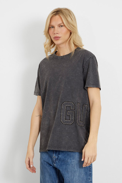 Erkek Guess Önde Logo Perçemli T-Shirt - Siyah 