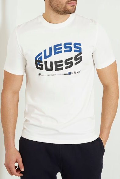 Erkek Guess Önde Logo T-Shirt / Kırık Beyaz 