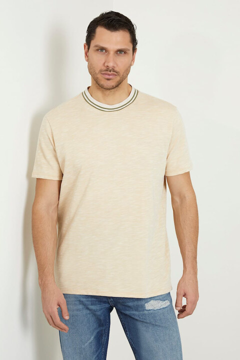 Erkek Guess Ss Yan Logolu T-Shirt - Bej 