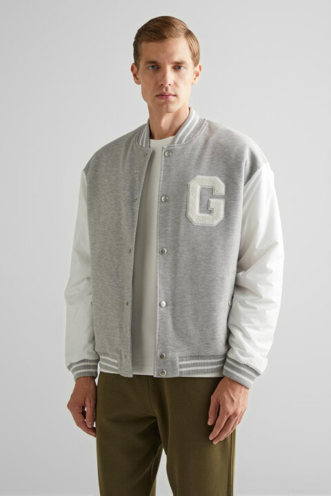 Erkek Hakim Yaka Logolu Bomber Ceket - Gri 