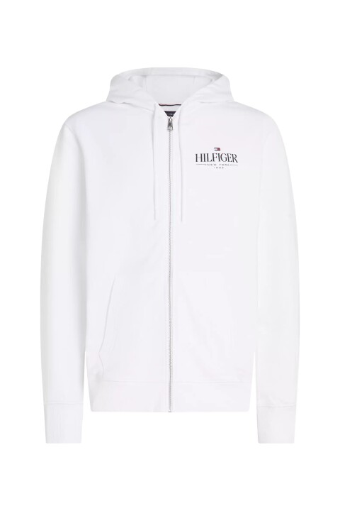 Erkek Hilfiger Stacked Kapüşonlu Fermuarlı Sweatshirt - Beyaz 