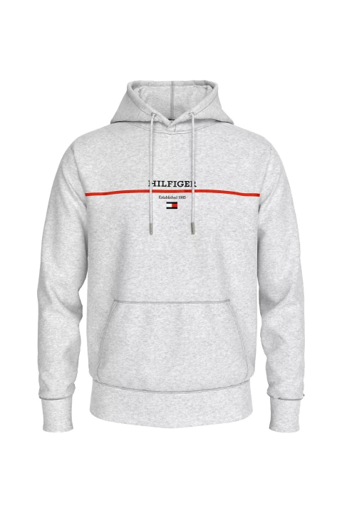 Erkek Hılfıger Strıpe Terry Hoody Sweatshirt-Gri 