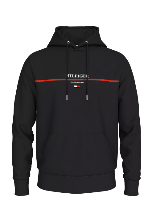 Erkek Hılfıger Strıpe Terry Hoody Sweatshirt-Siyah 