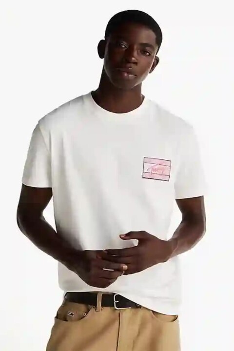 Erkek İmza Logo T-Shirt - Ekru 