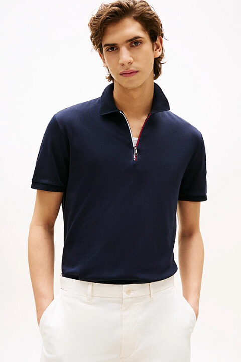 Erkek Interlock Zip Polo T-Shirt - Lacivert 